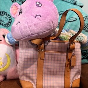 Coach Pink Plaid Soho Tote with leather trim